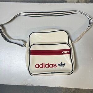 Adidas Messenger Bag Unisex Small White Vintage Style Trefoil Logo Crossbody